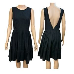 Jill Stuart Swiss Dot Fit And Flare Dress 8 Black Sleeveless Twee Retro Low Back